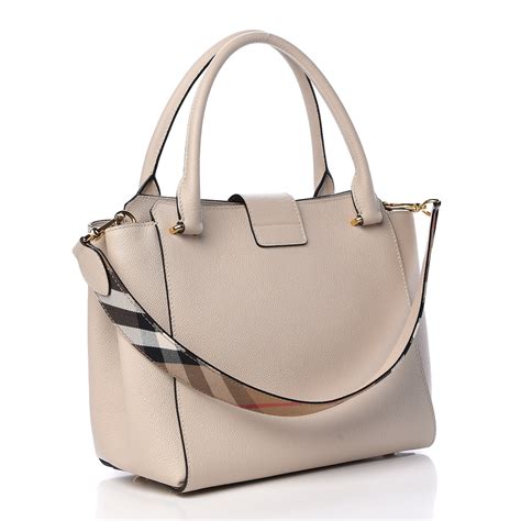 BURBERRY Soft Grain Calfskin Medium Buckle Tote Limestone 